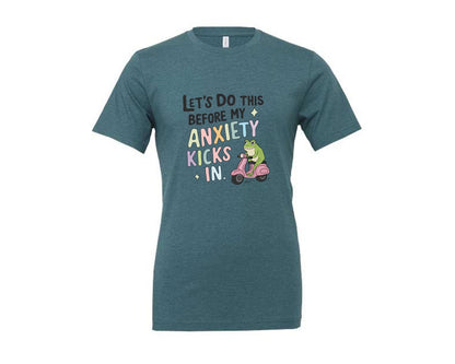 brand:Generic|color:Heather Deep Teal|Anxiety Scooter Frog Cute Pastel Graphic T-Shirt