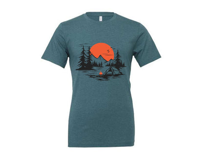 brand:Generic|color:Heather Deep Teal|Sunset Camping Adventure T Shirt Design 9 Graphic T-Shirt