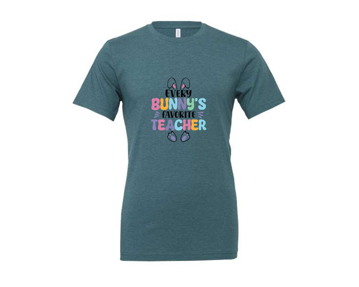 brand:Generic|color:Heather Deep Teal|Every Bunnys Favorite Teacher Easter 9 Graphic T-Shirt