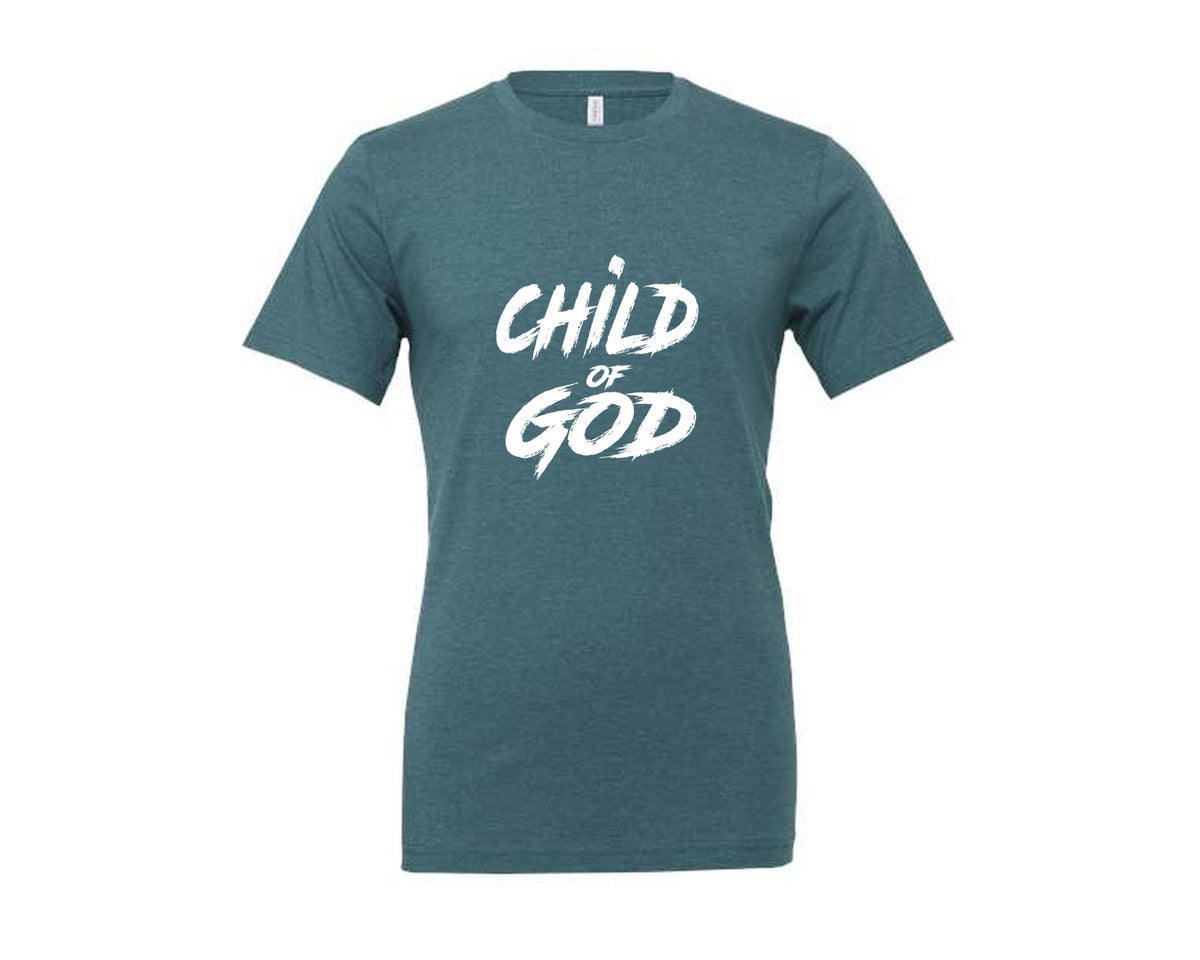 brand:Generic|color:Heather Deep Teal|Child Of God Shirt Design Jesus 2 Graphic T-Shirt