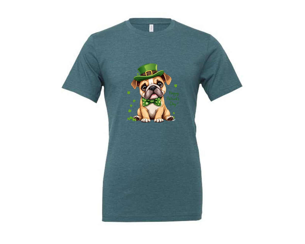 brand:Generic|color:Heather Deep Teal|St Patricks Day Bulldog Graphic T-Shirt