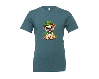 brand:Generic|color:Heather Deep Teal|St Patricks Day Bulldog Graphic T-Shirt