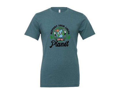 brand:Generic|color:Heather Deep Teal|Earth Day Support Your Local Planet 2 Graphic T-Shirt