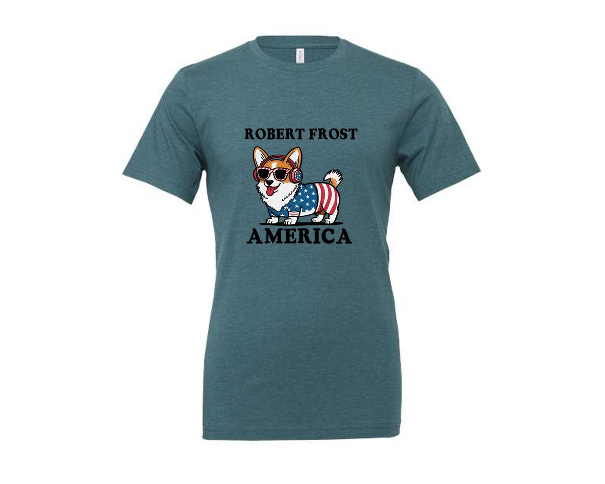 brand:Generic|color:Heather Deep Teal|Corgi Dog 4Th Of July Graphic T-Shirt