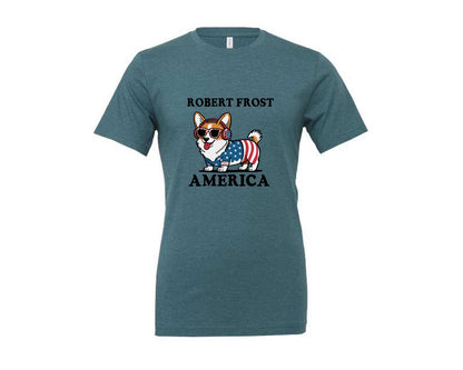 brand:Generic|color:Heather Deep Teal|Corgi Dog 4Th Of July Graphic T-Shirt