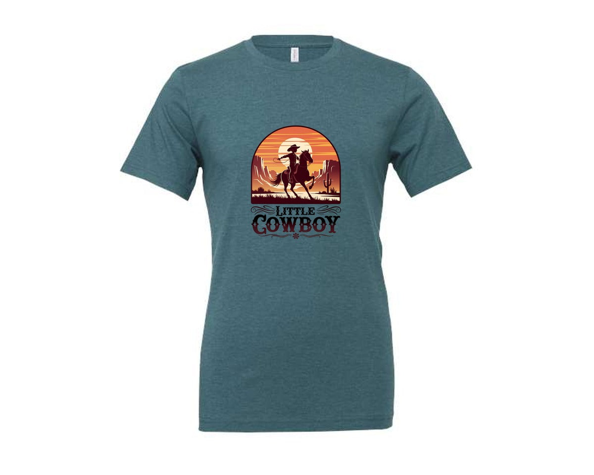 brand:Generic|color:Heather Deep Teal|Little Cowboy Western Horse Riding 2 Graphic T-Shirt
