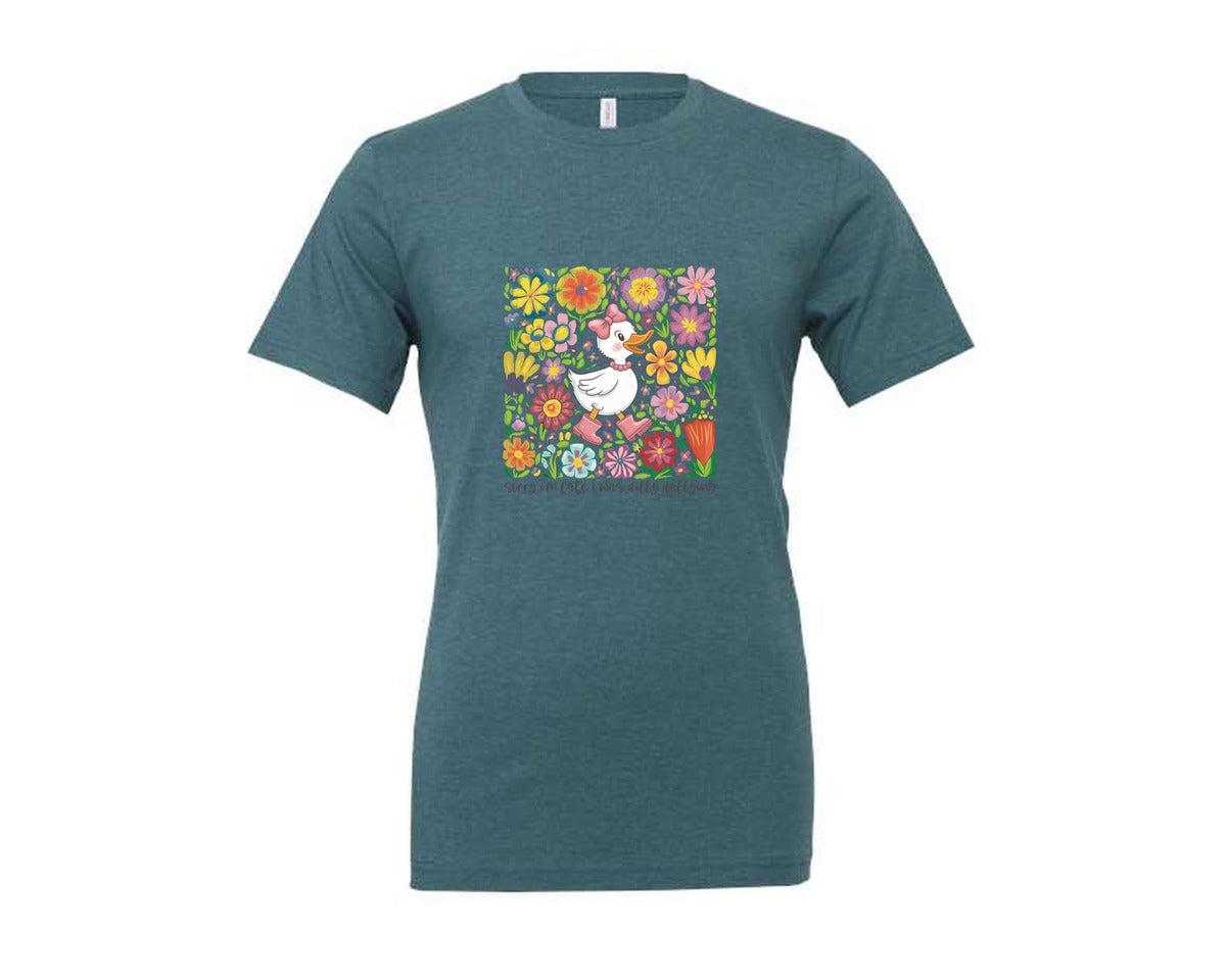brand:Generic|color:Heather Deep Teal|Funny Mama Goose Boho Floral Graphic T-Shirt