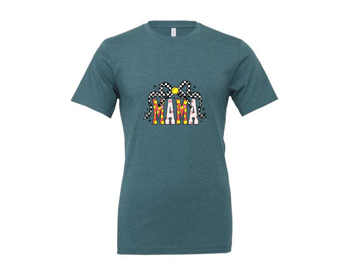 brand:Generic|color:Heather Deep Teal|Retro Softball Mama Coquette 4 Graphic T-Shirt