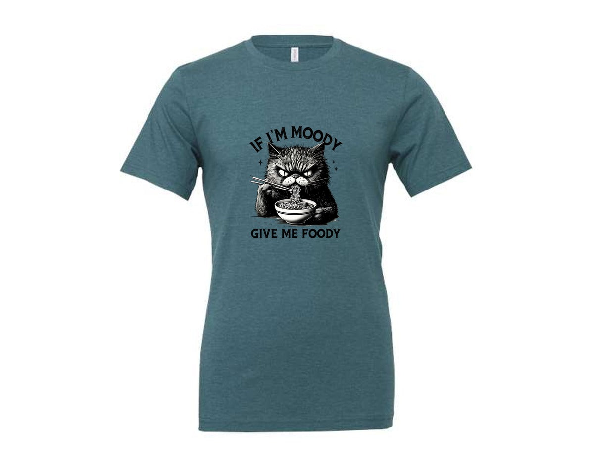 brand:Generic|color:Heather Deep Teal|Funny Sarcastic Cat Ramen If Im Moody Graphic T-Shirt