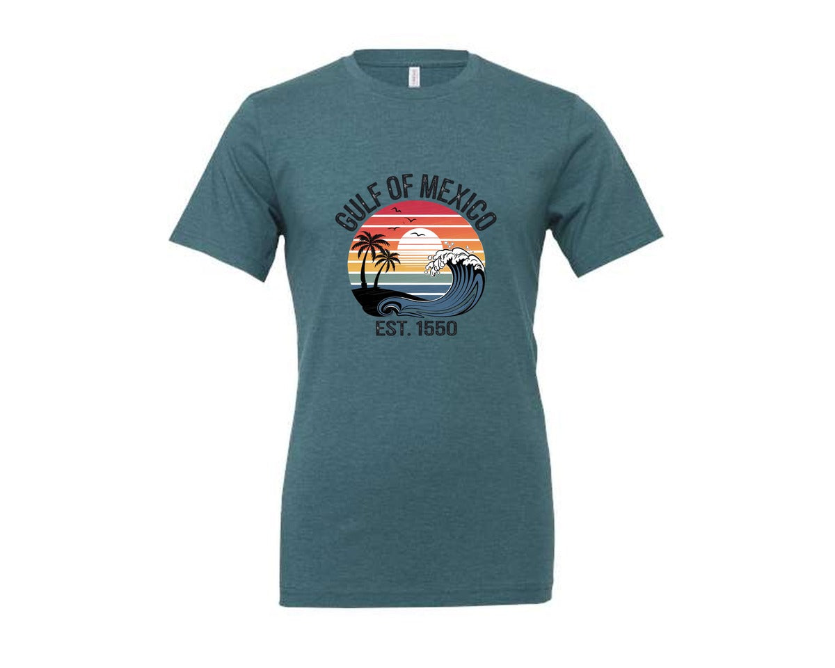 brand:Generic|color:Heather Deep Teal|Gulf Of Mexico Sunset Graphic T-Shirt