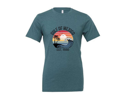 brand:Generic|color:Heather Deep Teal|Gulf Of Mexico Sunset Graphic T-Shirt