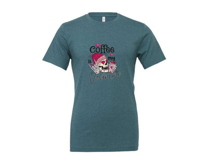 brand:Generic|color:Heather Deep Teal|Coffee Is My Valentine Skeleton T Shirt Graphic T-Shirt