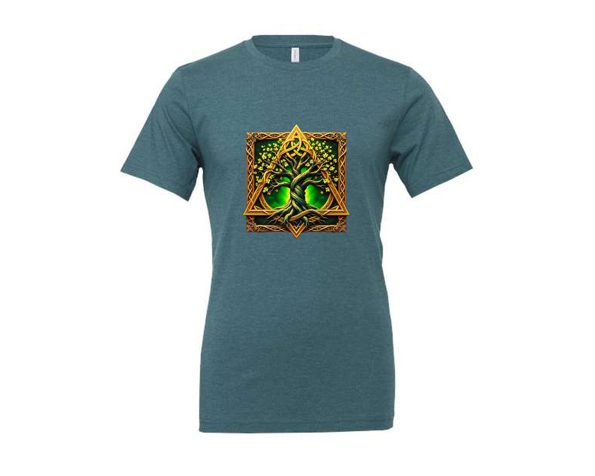 brand:Generic|color:Heather Deep Teal|Celtic Tree Of Life Mystical Tree Graphic T-Shirt
