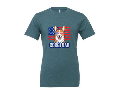 brand:Generic|color:Heather Deep Teal|Corgi Dad American Flag 4Th Of July Graphic T-Shirt