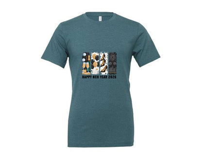 brand:Generic|color:Heather Deep Teal|New Year New Years 2026 Graphic T-Shirt