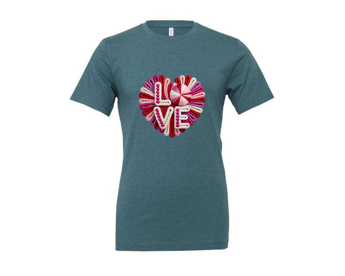 brand:Generic|color:Heather Deep Teal|Knitted Love Burst Valentine Shirt Graphic T-Shirt