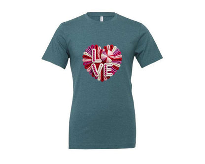 brand:Generic|color:Heather Deep Teal|Knitted Love Burst Valentine Shirt Graphic T-Shirt