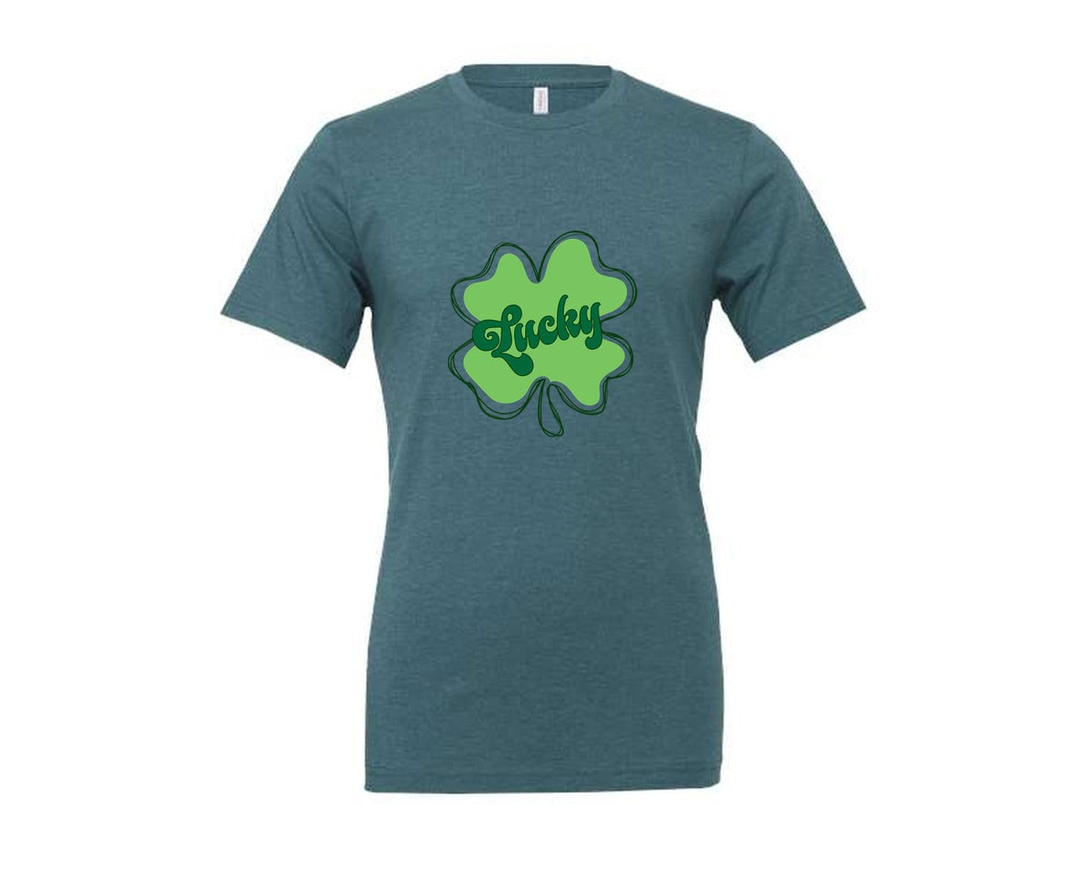brand:Generic|color:Heather Deep Teal|Lucky St Patricks Day Clover 2 Graphic T-Shirt