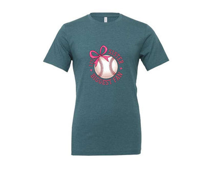 brand:Generic|color:Heather Deep Teal|Baseball Sister Little Sister Graphic T-Shirt