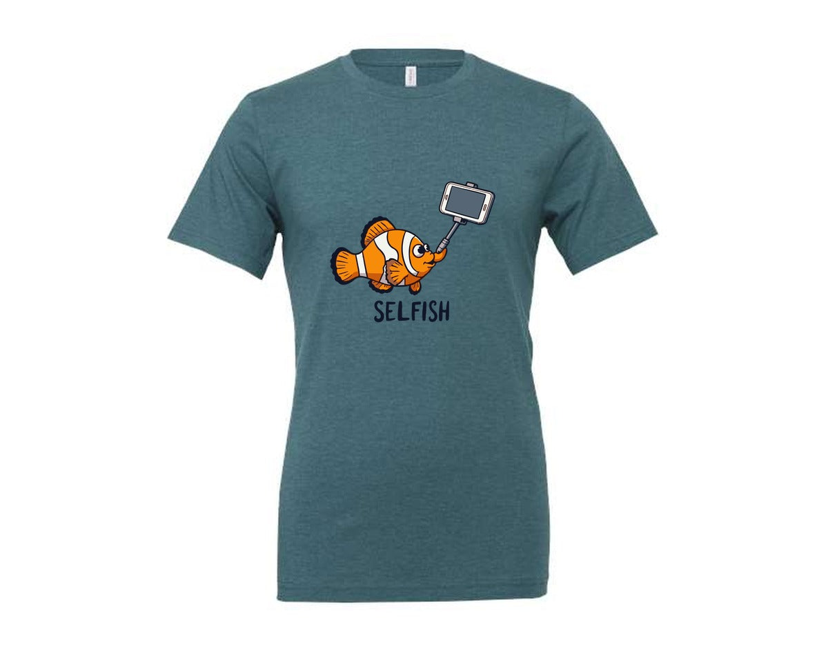 brand:Generic|color:Heather Deep Teal|Selfish Clownfish Funny Fish Design Graphic T-Shirt