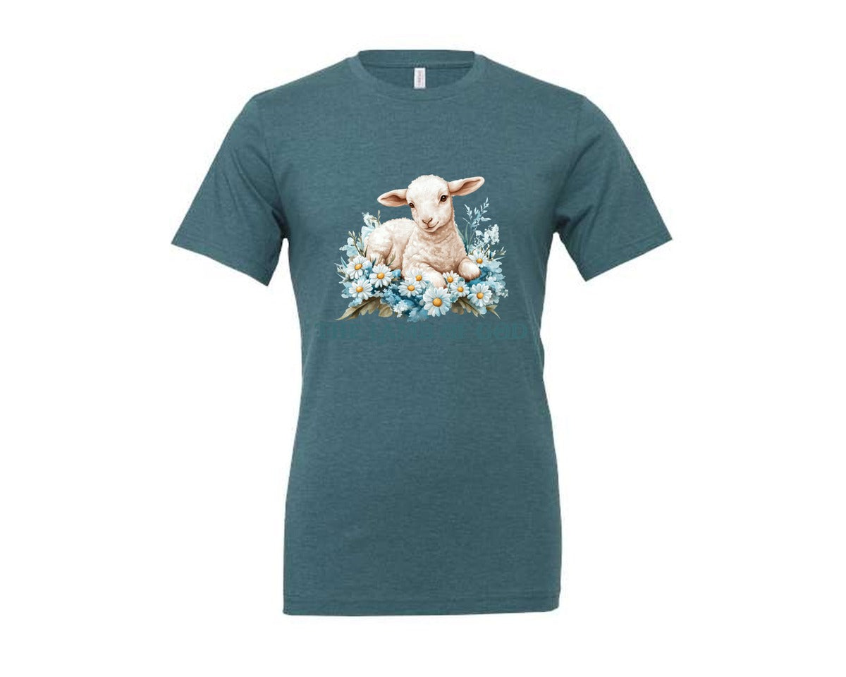 brand:Generic|color:Heather Deep Teal|Easter Lamb Of God Christian Graphic T-Shirt