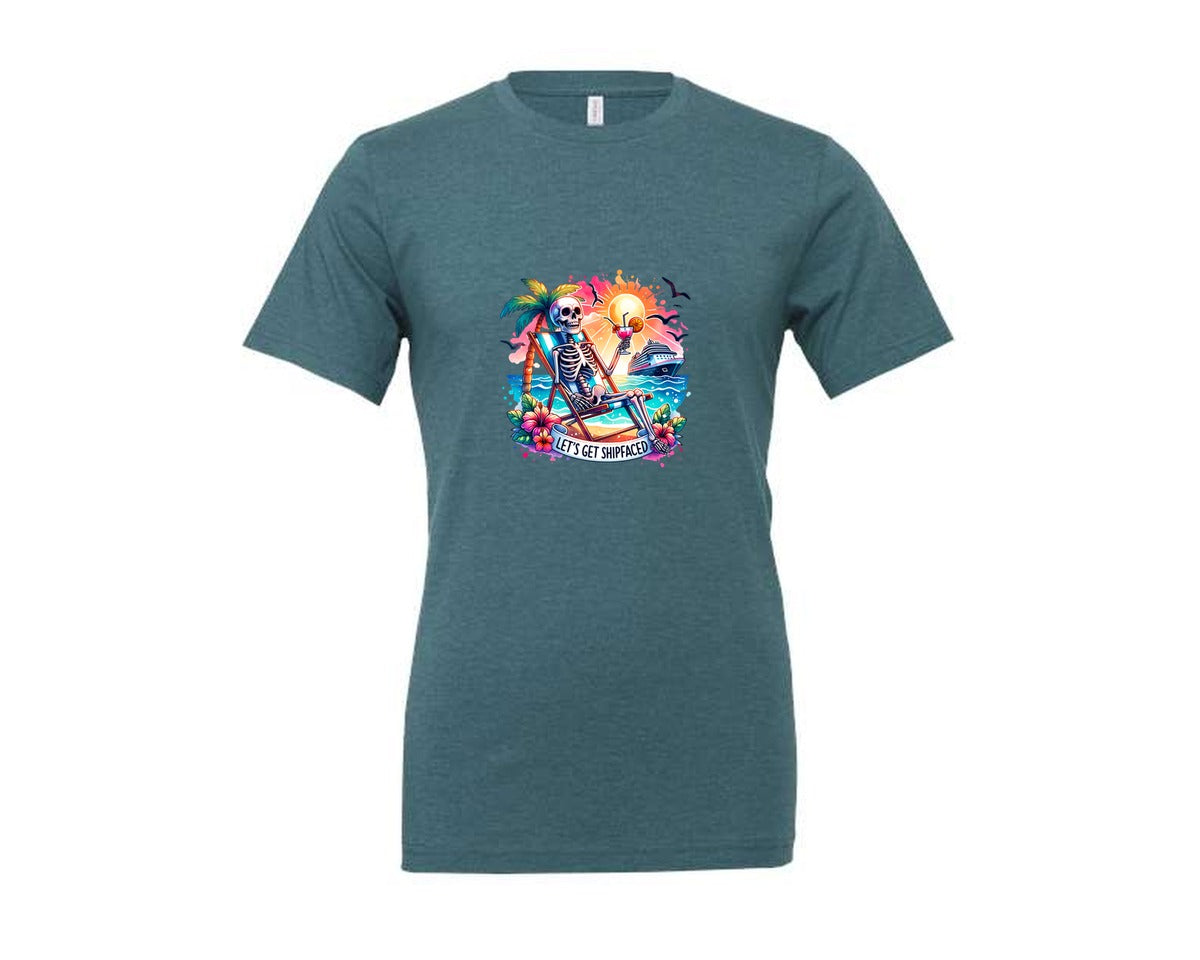 brand:Generic|color:Heather Deep Teal|Cruise Skeleton Funny Graphic T-Shirt