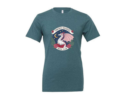 brand:Generic|color:Heather Deep Teal|Fantasy Book Club Dragon Book Graphic T-Shirt