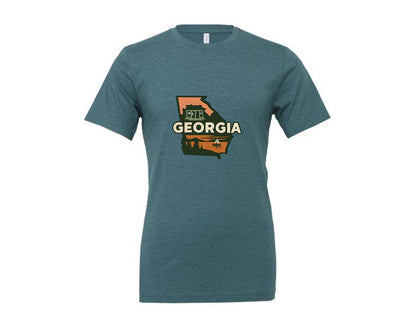 brand:Generic|color:Heather Deep Teal|Georgia State Map 3 Graphic T-Shirt