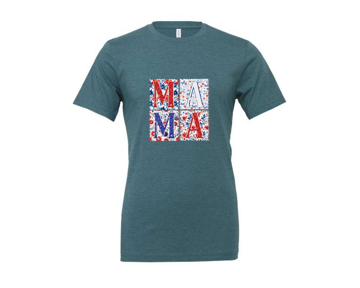 brand:Generic|color:Heather Deep Teal|4Th Of July Mama Patriotic Mom Graphic T-Shirt