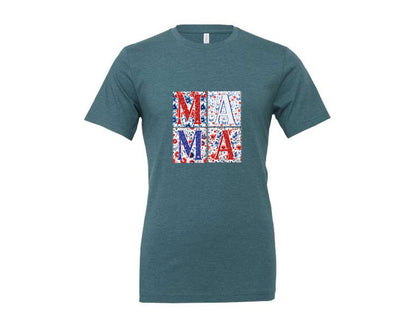 brand:Generic|color:Heather Deep Teal|4Th Of July Mama Patriotic Mom Graphic T-Shirt
