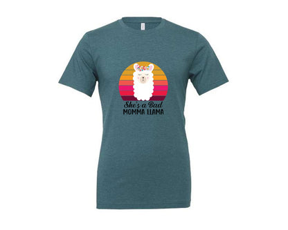 brand:Generic|color:Heather Deep Teal|Shes A Bad Momma Llama Retro T Shirt Graphic T-Shirt