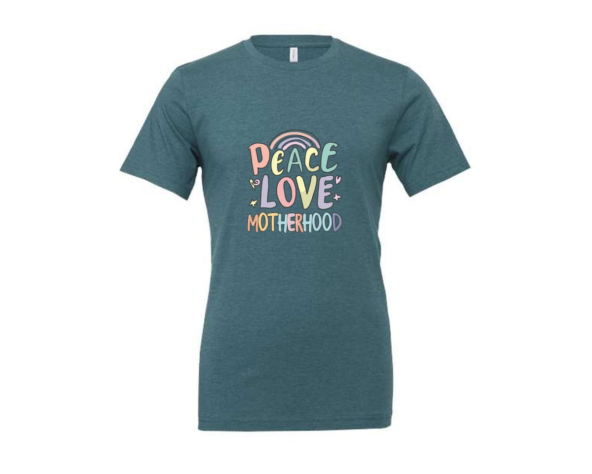 brand:Generic|color:Heather Deep Teal|Peace Love Motherhood Mothers Day Graphic T-Shirt