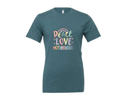 brand:Generic|color:Heather Deep Teal|Peace Love Motherhood Mothers Day Graphic T-Shirt