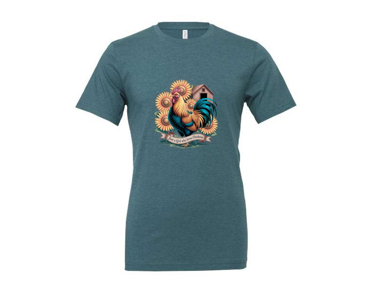 brand:Generic|color:Heather Deep Teal|Just A Girl Who Loves Chickens 10 Graphic T-Shirt