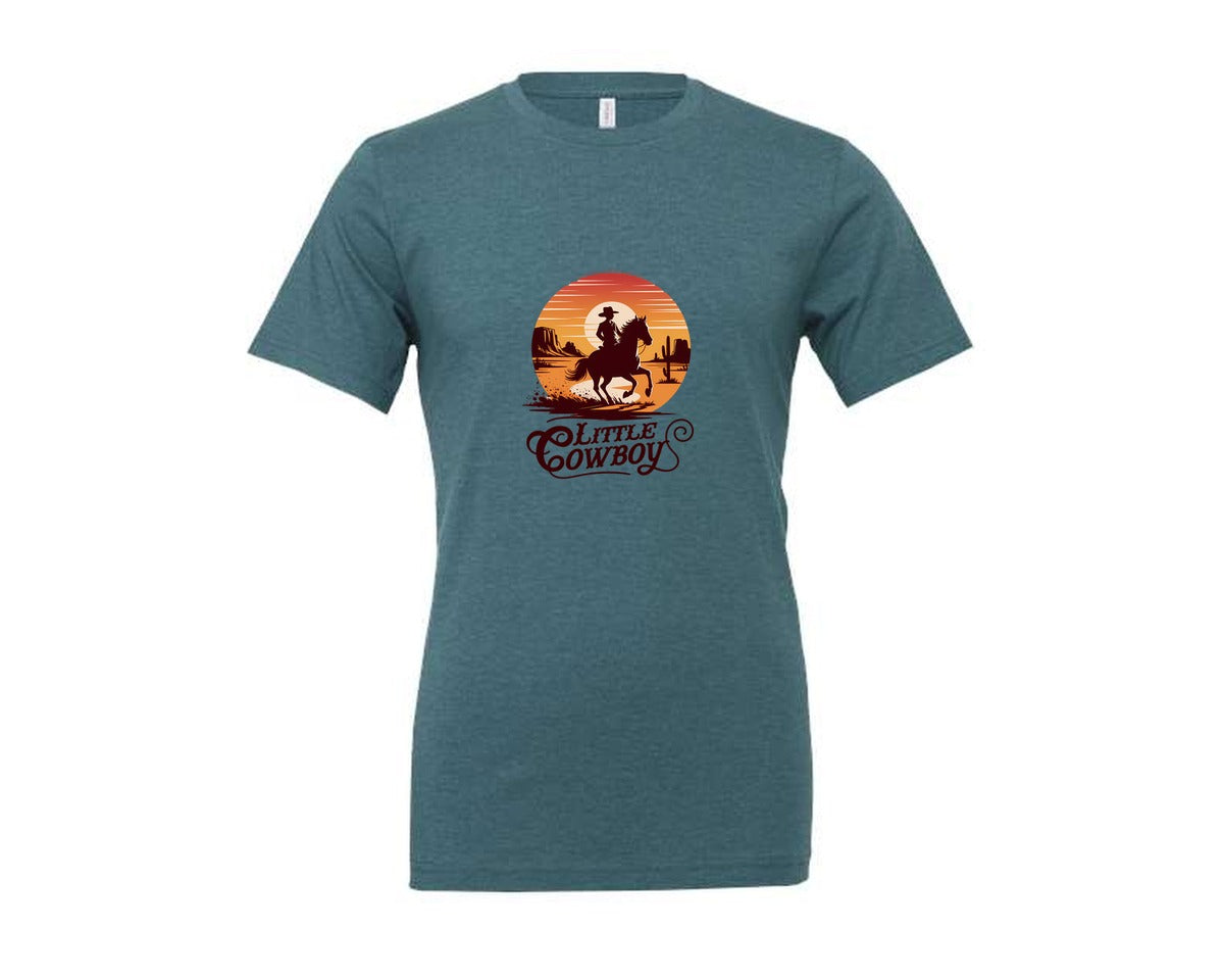 brand:Generic|color:Heather Deep Teal|Little Cowboy Western Horse Riding 3 Graphic T-Shirt