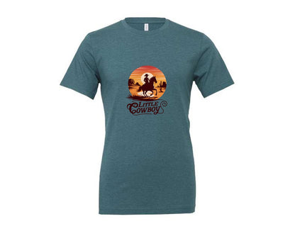 brand:Generic|color:Heather Deep Teal|Little Cowboy Western Horse Riding 3 Graphic T-Shirt