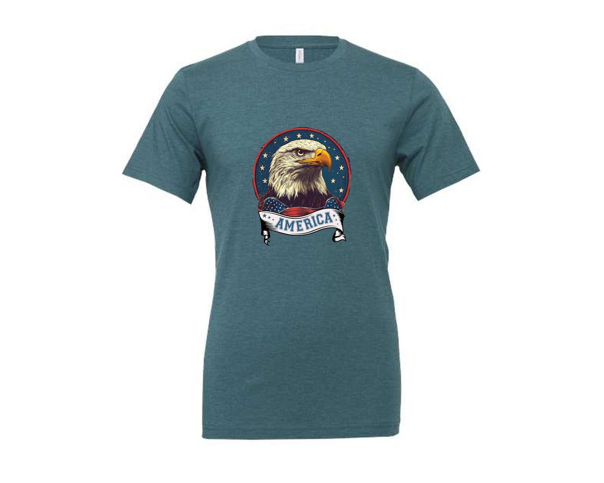 brand:Generic|color:Heather Deep Teal|4Th Of July Patriotic America Graphic T-Shirt