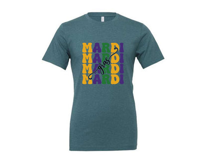 brand:Generic|color:Heather Deep Teal|Mardi Gras 24 Graphic T-Shirt