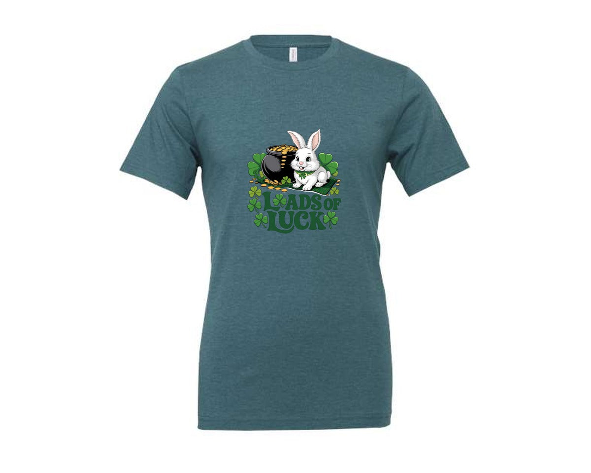 brand:Generic|color:Heather Deep Teal|St Patricks Day Loads Of Luck 4 Graphic T-Shirt