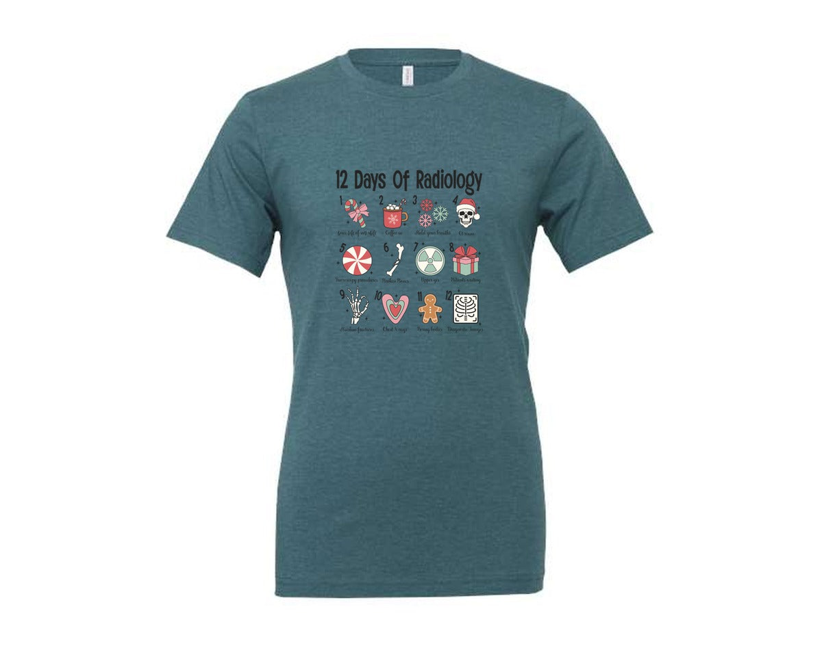 brand:Generic|color:Heather Deep Teal|12 Days Of Radiology Graphic T-Shirt