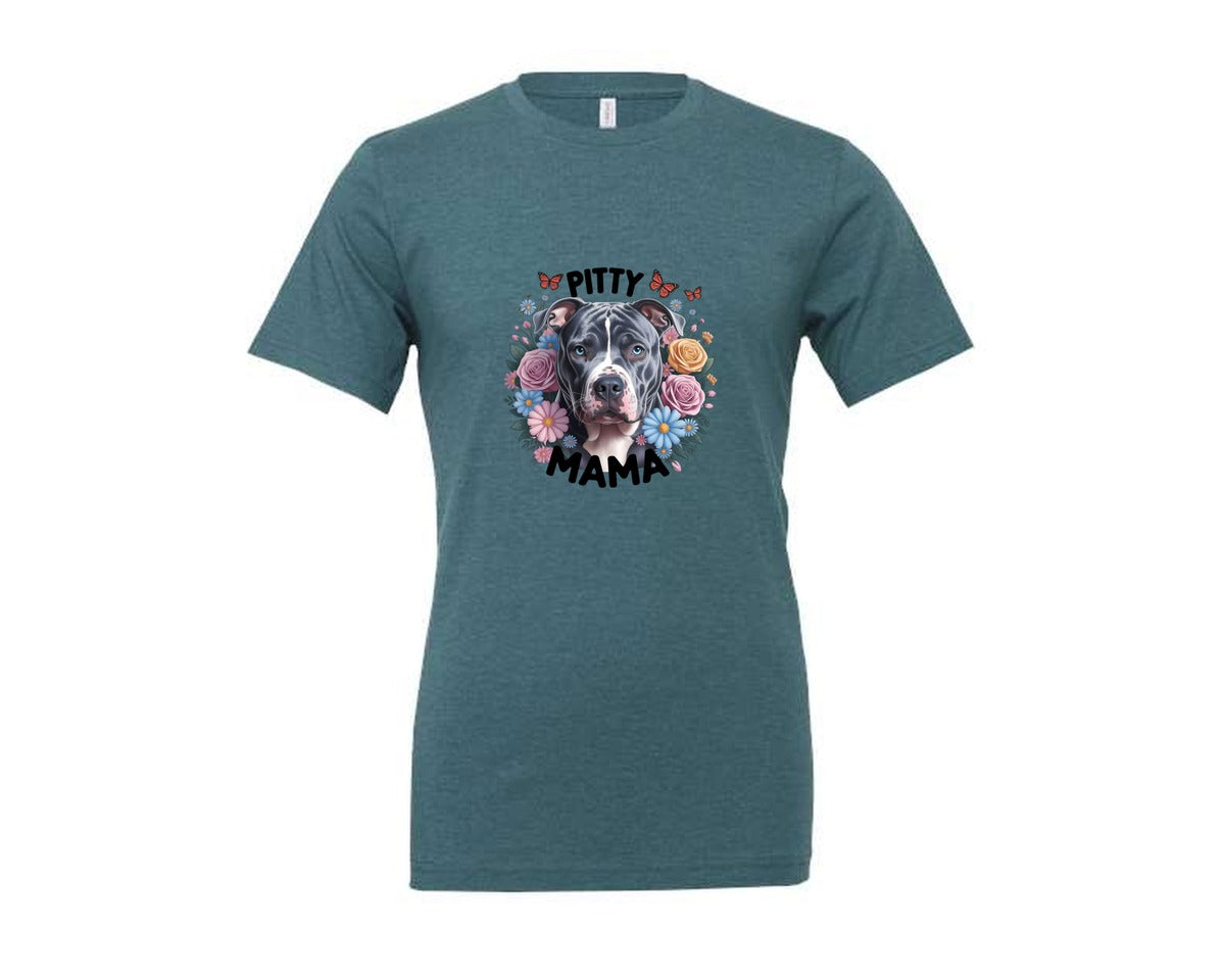 brand:Generic|color:Heather Deep Teal|Pitty Mama Cute Pitbull Dog 2 Graphic T-Shirt