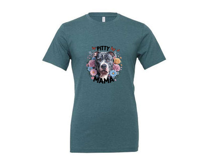 brand:Generic|color:Heather Deep Teal|Pitty Mama Cute Pitbull Dog 2 Graphic T-Shirt