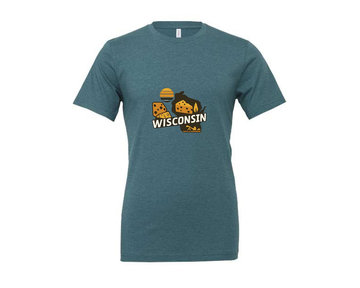 brand:Generic|color:Heather Deep Teal|Wisconsin State Map 2 Graphic T-Shirt