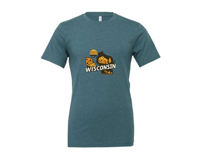 brand:Generic|color:Heather Deep Teal|Wisconsin State Map 2 Graphic T-Shirt