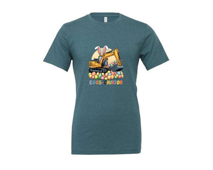 brand:Generic|color:Heather Deep Teal|Eggs Cavator Easter Excavator 2 Graphic T-Shirt