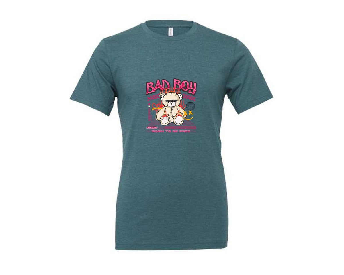 brand:Generic|color:Heather Deep Teal|Graffiti Bear Doll Streetwear Design Graphic T-Shirt