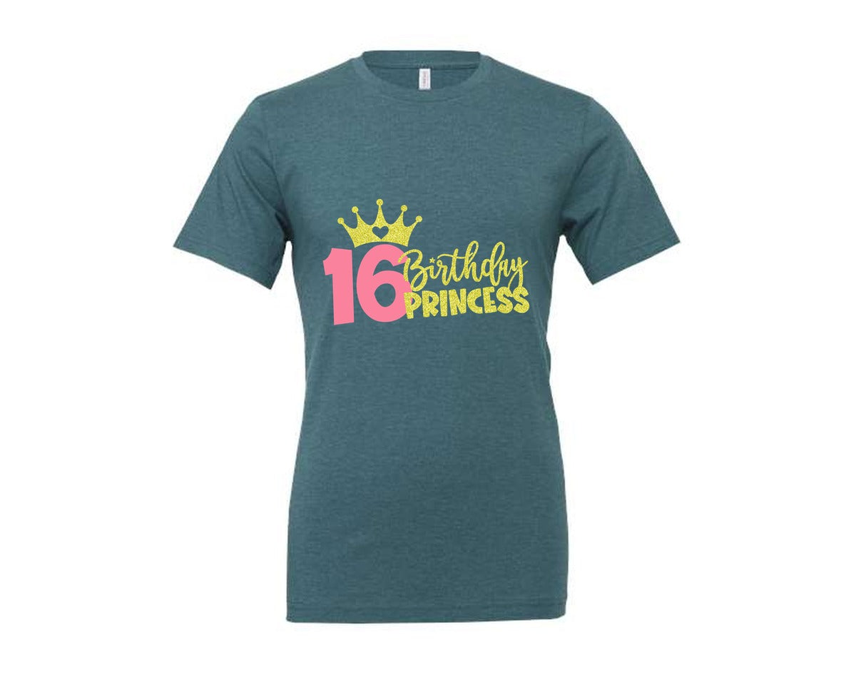 brand:Generic|color:Heather Deep Teal|Sixteenth Birthday Princess Graphic T-Shirt