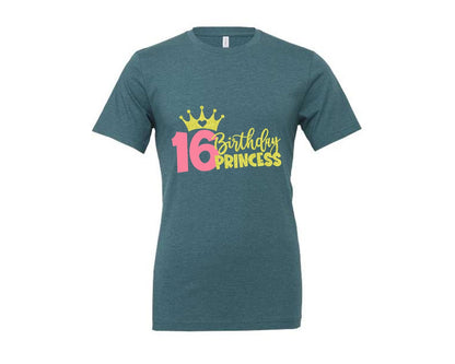 brand:Generic|color:Heather Deep Teal|Sixteenth Birthday Princess Graphic T-Shirt