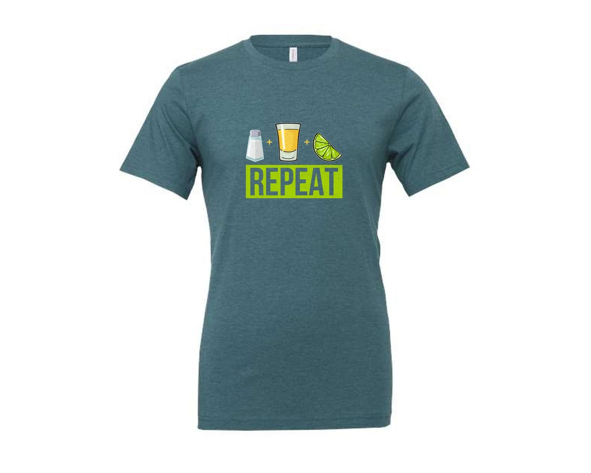 brand:Generic|color:Heather Deep Teal|Salt Tequila Lime Repeat Graphic T-Shirt