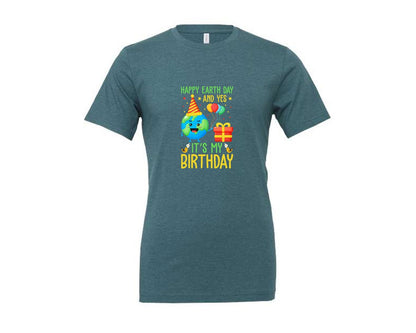 brand:Generic|color:Heather Deep Teal|Happy Earth Day Birth Day T Shirt Graphic T-Shirt